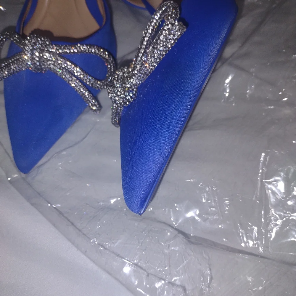 ZARA EMBELLISHED BOW HEELED SLINGBACKS ELEGANT SHORT HEELS - Picture 5 of 6